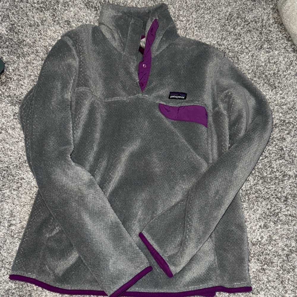 Patagonia Gray and Purple Fleece Pullover